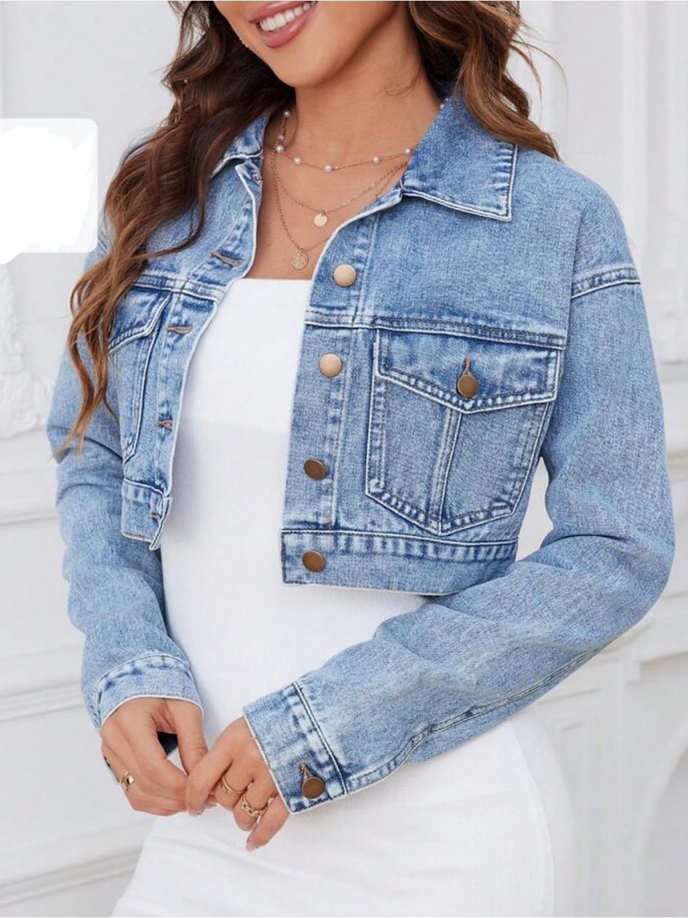 No Boundaries Light Blue Cropped Denim Jacket